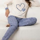 Pigiama donna in caldo cotone con stampa Dreams e pantaloni fantasia - AZZURRO - TR16