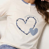Pigiama donna in caldo cotone con stampa Dreams e pantaloni fantasia - AZZURRO - TR16