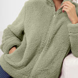 Giacca donna in tessuto Orsetto con zip - SALVIA - TS80