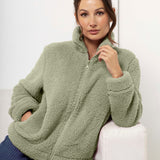 Giacca donna in tessuto Orsetto con zip - SALVIA - TS80
