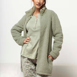Giacca donna in tessuto Orsetto con zip - SALVIA - TS84