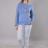 Pigiama donna in Coral con stampa orsetti e pantaloni animalier - AZZURRO - TX42