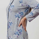 Pigiama donna in caldo cotone aperto davanti con fantasia floreale - AZZURRO - VI14