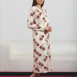Camicia da notte lunga in caldo cotone con fantasia floreale - MALVA/MILK - VI25