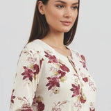 Camicia da notte lunga in caldo cotone con fantasia floreale - MALVA/MILK - VI25