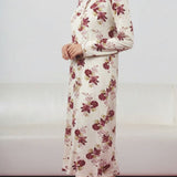 Camicia da notte lunga in caldo cotone con fantasia floreale - MALVA/MILK - VI25
