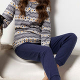 Pigiama donna homewear fantasia nordica con serafino - BLU - ZL15