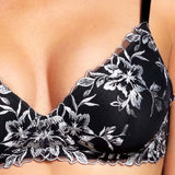 Reggiseno push-up con ricamo floreale elegante - NERO - 8014