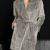 Vestaglia donna in pile coral con cintura Verde Veronica - GRIGIO - CF70