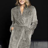 Vestaglia donna in pile coral con cintura Verde Veronica - GRIGIO - CF70