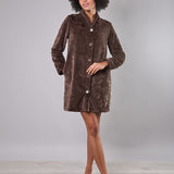 Vestaglia donna con bottoni in pile coral Verde Veronica - CACAO - CF77
