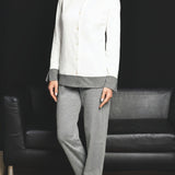 Pigiama donna aperto in caldo cotone Verde Veronica - MILK/GRIGIO MELANGE - OT14