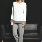 Pigiama donna aperto in caldo cotone Verde Veronica - MILK/GRIGIO MELANGE - OT14