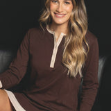 Camicia da notte donna in caldo cotone Verde Veronica - CACAO/BEIGE - OT25
