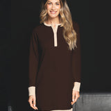 Camicia da notte donna in caldo cotone Verde Veronica - CACAO/BEIGE - OT25
