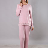 Pigiama donna in viscosa con pizzo Verde Veronica - ROSA - QL12