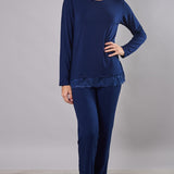 Pigiama donna in viscosa con pizzo Verde Veronica - BLU - QL12