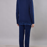 Pigiama donna in viscosa con pizzo Verde Veronica - BLU - QL12