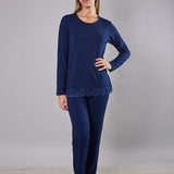 Pigiama donna in viscosa con pizzo Verde Veronica - BLU - QL12