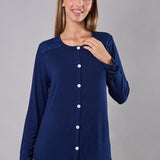 Pigiama donna aperto in viscosa con pizzo Verde Veronica - BLU - QL14