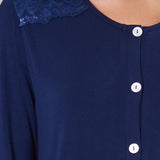 Pigiama donna aperto in viscosa con pizzo Verde Veronica - BLU - QL14
