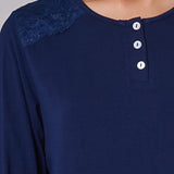 Pigiama donna in viscosa con pizzo Verde Veronica - BLU - QL16