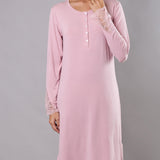 Camicia da notte donna in viscosa con pizzo Verde Veronica - ROSA - QL25