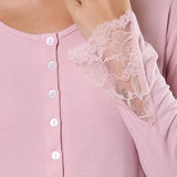 Camicia da notte donna in viscosa con pizzo Verde Veronica - ROSA - QL25