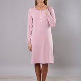 Camicia da notte donna in viscosa con pizzo Verde Veronica - ROSA - QL25