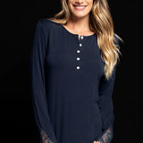 Camicia da notte donna in viscosa con pizzo Verde Veronica - BLU - QL25