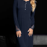 Camicia da notte donna in viscosa con pizzo Verde Veronica - BLU - QL25