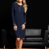 Camicia da notte donna in viscosa con pizzo Verde Veronica - BLU - QL25