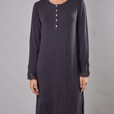 Camicia da notte donna in viscosa con pizzo Verde Veronica - PIOMBO - QL25