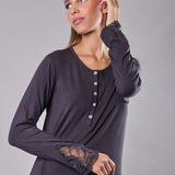 Camicia da notte donna in viscosa con pizzo Verde Veronica - PIOMBO - QL25