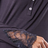 Camicia da notte donna in viscosa con pizzo Verde Veronica - PIOMBO - QL25
