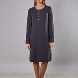 Camicia da notte donna in viscosa con pizzo Verde Veronica - PIOMBO - QL25