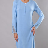 Camicia da notte donna in viscosa con pizzo Verde Veronica - POLVERE - QL25