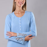 Camicia da notte donna in viscosa con pizzo Verde Veronica - POLVERE - QL25