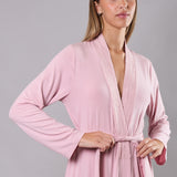 Vestaglia donna lunga in viscosa con pizzo Verde Veronica - ROSA - QL70