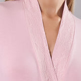 Vestaglia donna lunga in viscosa con pizzo Verde Veronica - ROSA - QL70