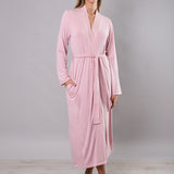 Vestaglia donna lunga in viscosa con pizzo Verde Veronica - ROSA - QL70