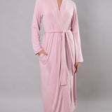 Vestaglia donna lunga in viscosa con pizzo Verde Veronica - ROSA - QL70