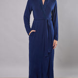 Vestaglia donna lunga in viscosa con pizzo Verde Veronica - BLU - QL70