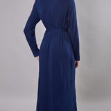 Vestaglia donna lunga in viscosa con pizzo Verde Veronica - BLU - QL70