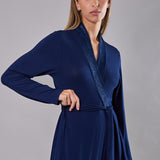 Vestaglia donna lunga in viscosa con pizzo Verde Veronica - BLU - QL70