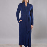 Vestaglia donna lunga in viscosa con pizzo Verde Veronica - BLU - QL70