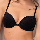 Push-up in pizzo animalier con coppe graduate e ferretto - NERO - 7734