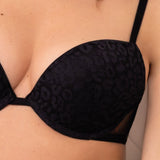 Push-up in pizzo animalier con coppe graduate e ferretto - NERO - 7734