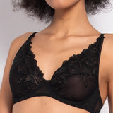 Reggiseno francese con ferretto in pizzo floreale - NERO - 7740