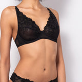 Reggiseno francese con ferretto in pizzo floreale - NERO - 7740